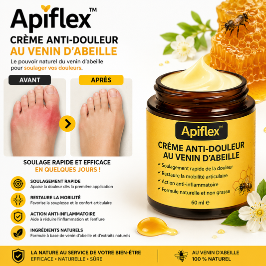 Apiflex™ Crème Anti-Douleur au Venin d’Abeille | Supprimez vos douleurs articulaires en quelques minutes !