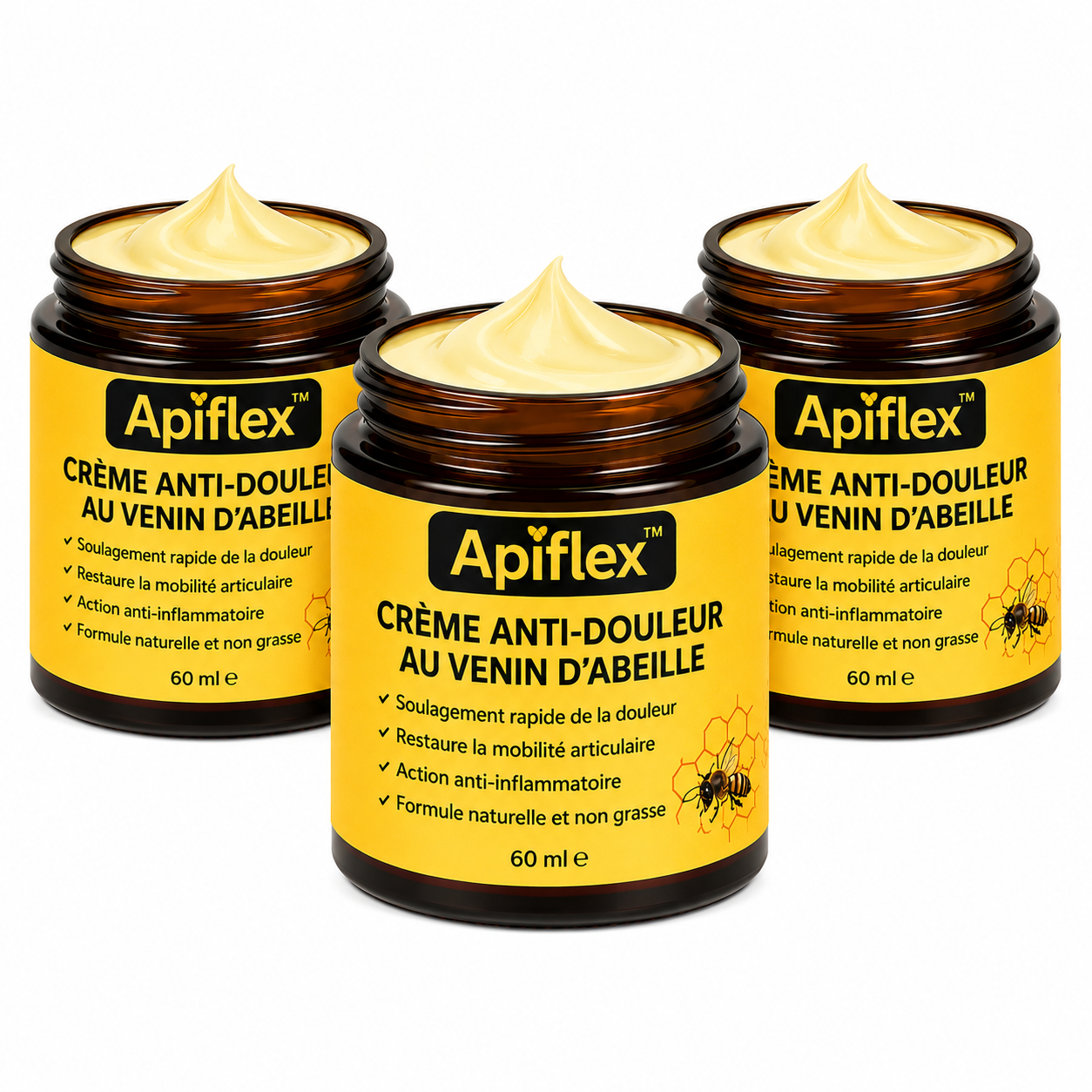 Apiflex™ Crème Anti-Douleur au Venin d’Abeille | Supprimez vos douleurs articulaires en quelques minutes !
