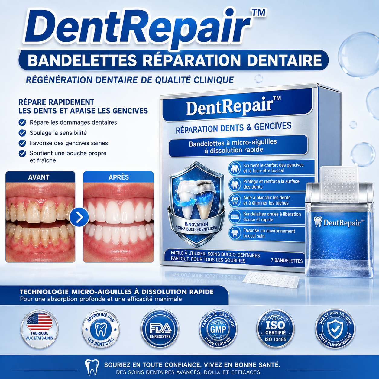 DentRepair™ Bandelettes Réparation Dentaire | Renforcez vos dents fragiles et apaisez vos gencives !