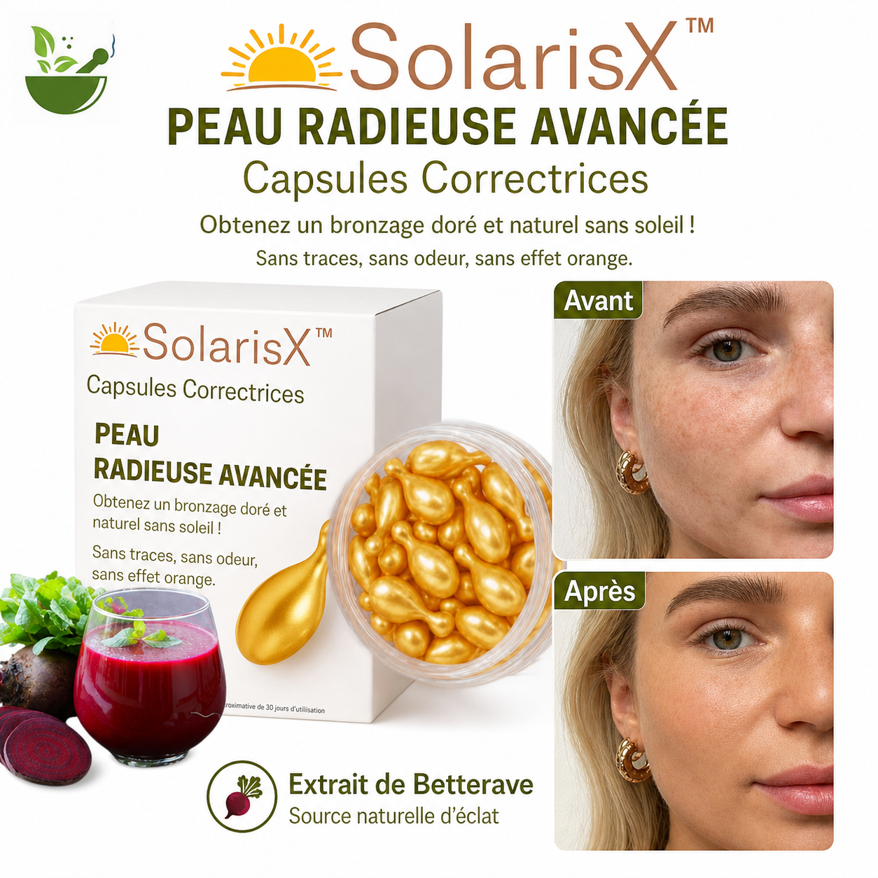 SolarisX™ Capsules Bronzage Naturel | Obtenez un bronzage doré et uniforme en seulement 5 jours !