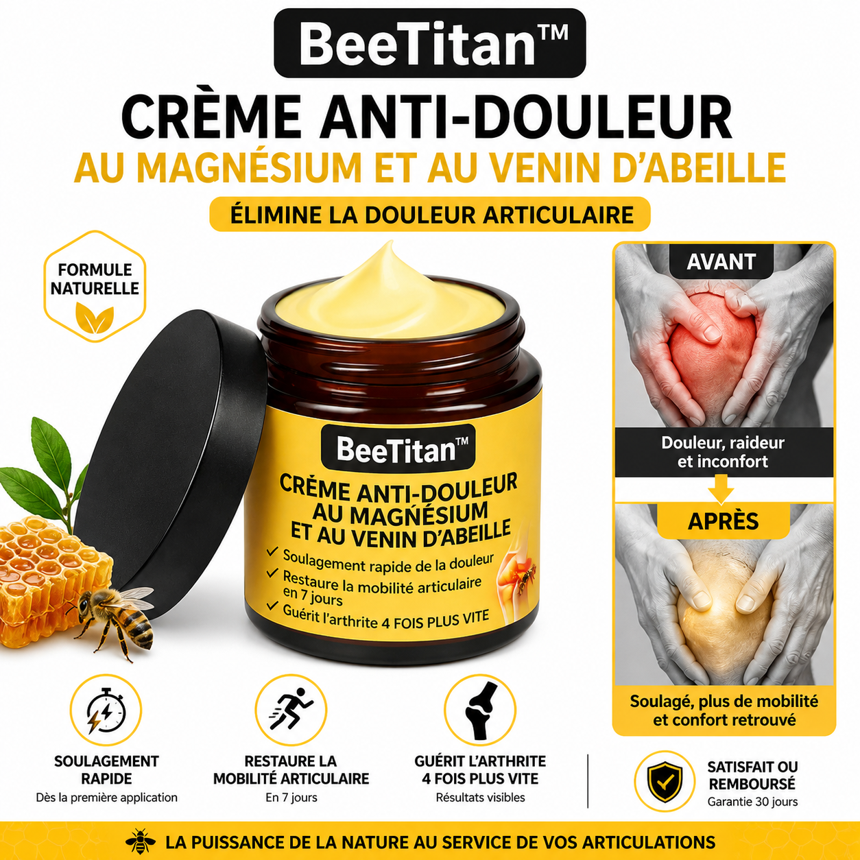 BeeTitan™ Crème Anti-Douleur au Venin d’Abeille | Supprimez vos douleurs articulaires en quelques minutes !