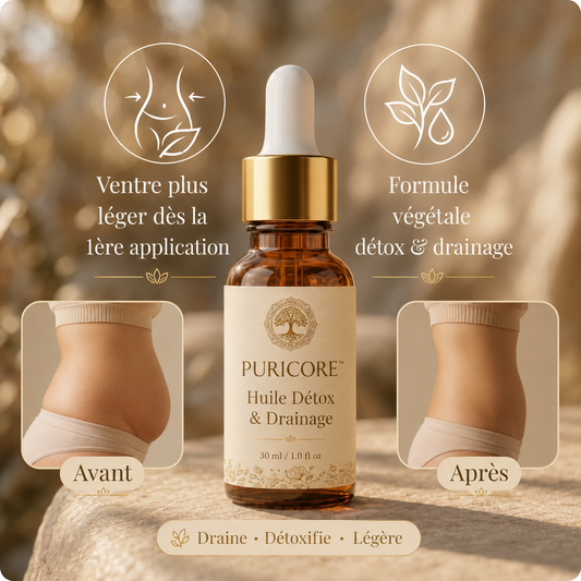 Puricore™ Huile Détox & Drainage | Purifiez votre organisme et retrouvez un ventre léger dès la première application !