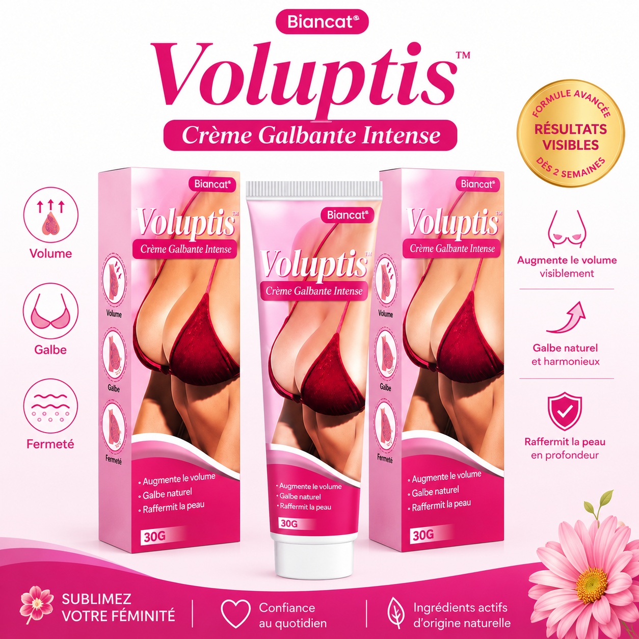 Voluptis™ Crème Galbante Intense | Poitrine plus ferme, hanches plus rondes, courbes plus sensuelles en quelques semaines !
