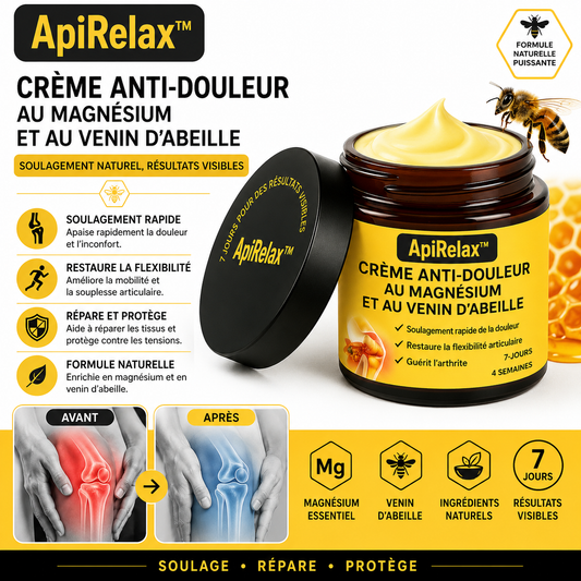 ApiRelax™ Crème Anti-douleur au Magnésium et au Venin d'Abeille | Supprime vos douleurs articulaires en un instant !