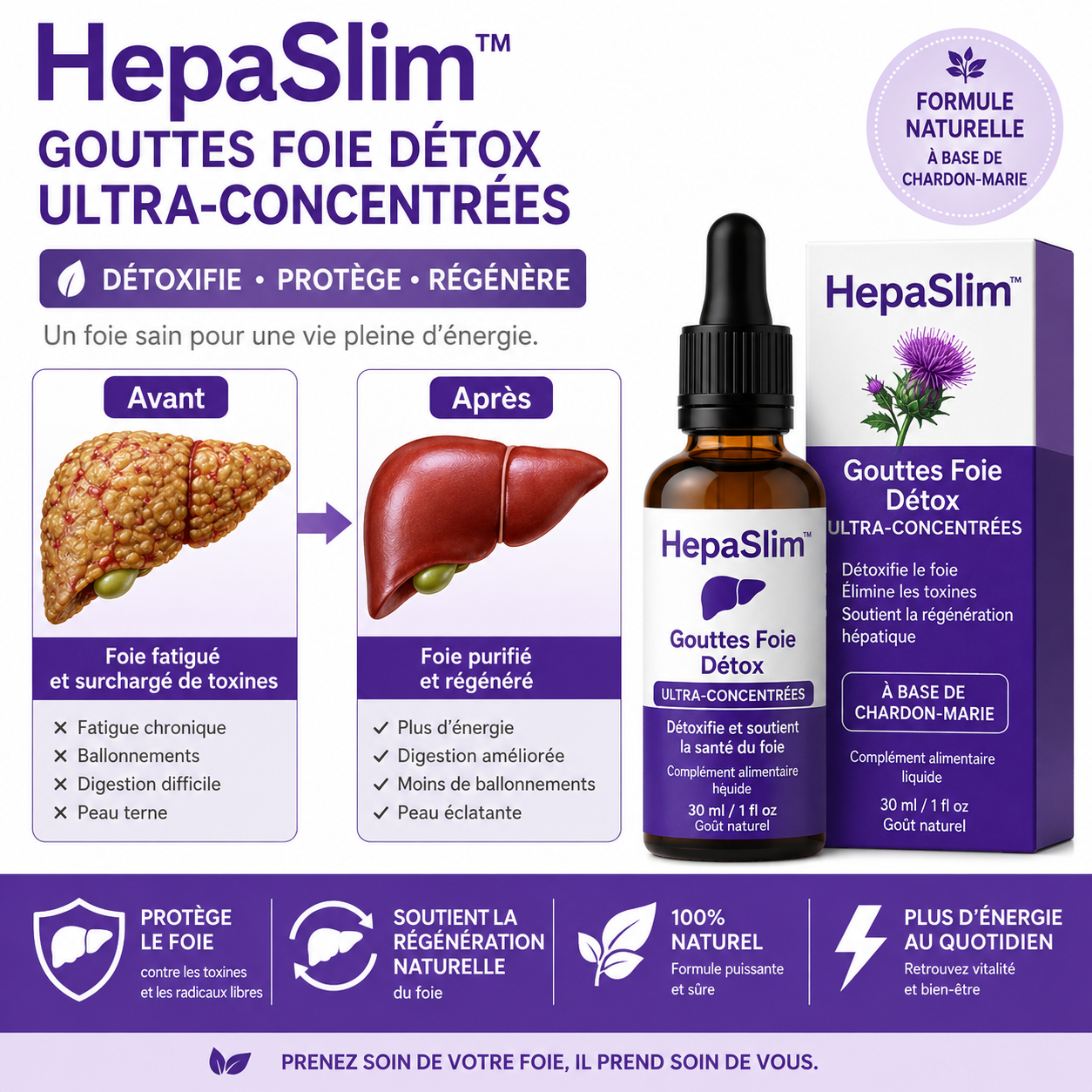 HepaSlim™ Gouttes Foie Détox Ultra-Concentrées | Décrassez votre foie et déclenchez une perte de 5 kg en 7 jours !