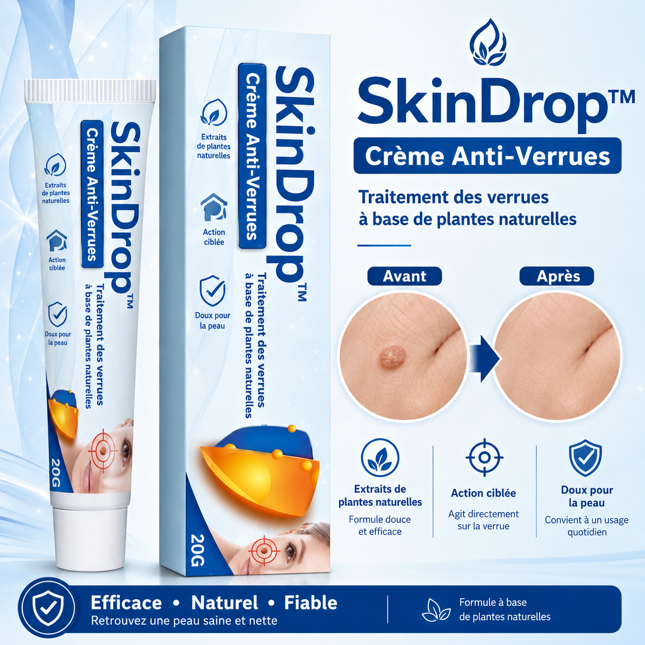 SkinDrop™ Crème Anti-Verrues | Une peau lisse et sans verrues – Résultats visibles en quelques jours seulement !
