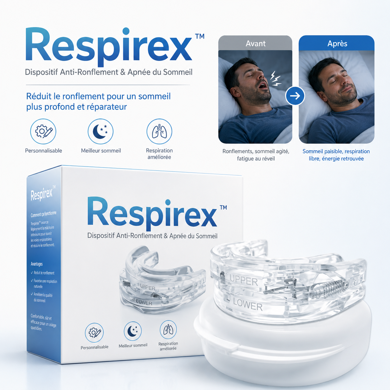 Respirex™ Dispositif Anti-Ronflement & Apnée du Sommeil | Respirez librement et dormez profondément dès la première nuit !