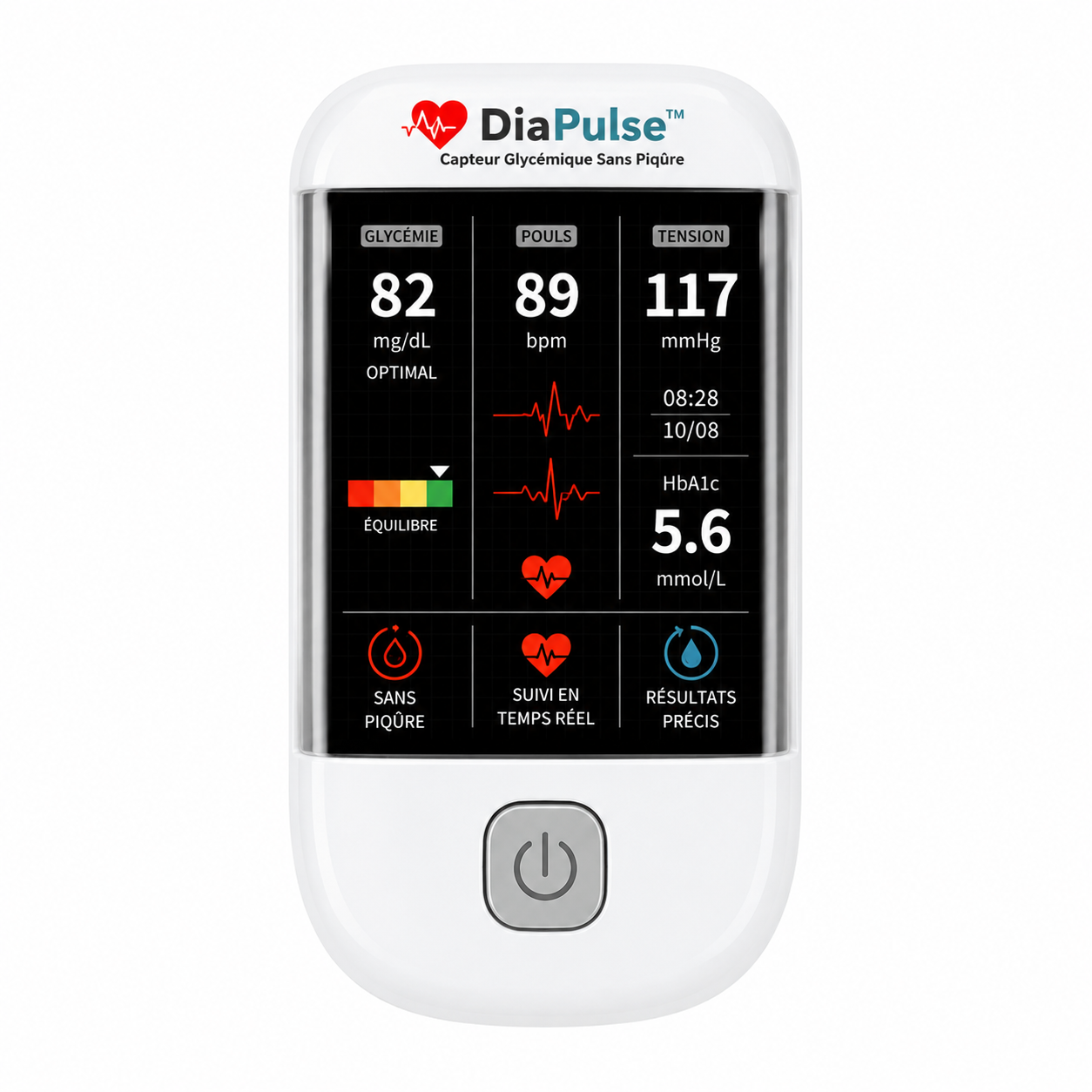 DiaPulse™ Capteur Glycémique Sans Piqûre | Obtenez une mesure glycémique fiable en 5 secondes sans piqûre !