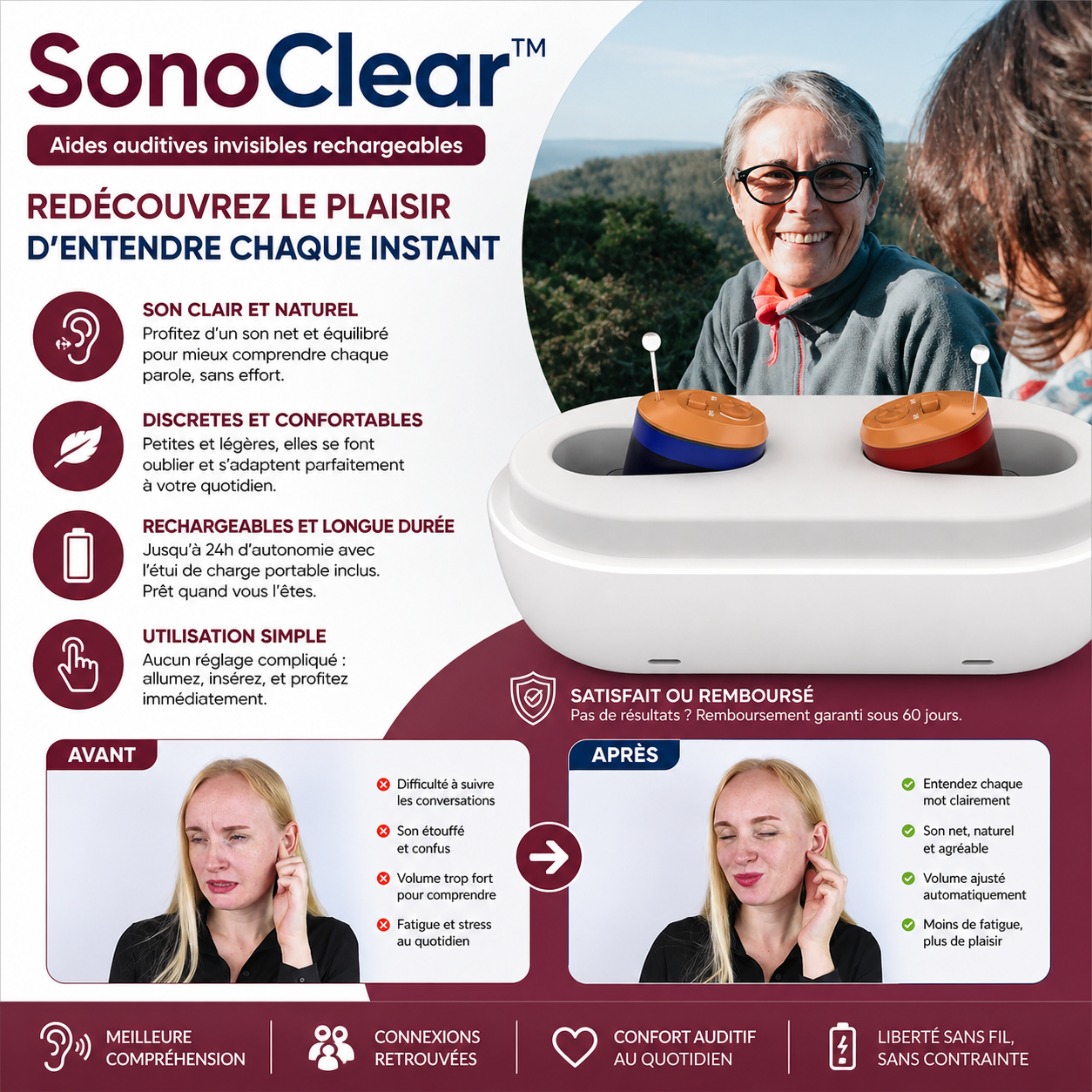 SonoClear™ Amplificateur Auditif TriCore | Entendez parfaitement en 9 secondes chrono!