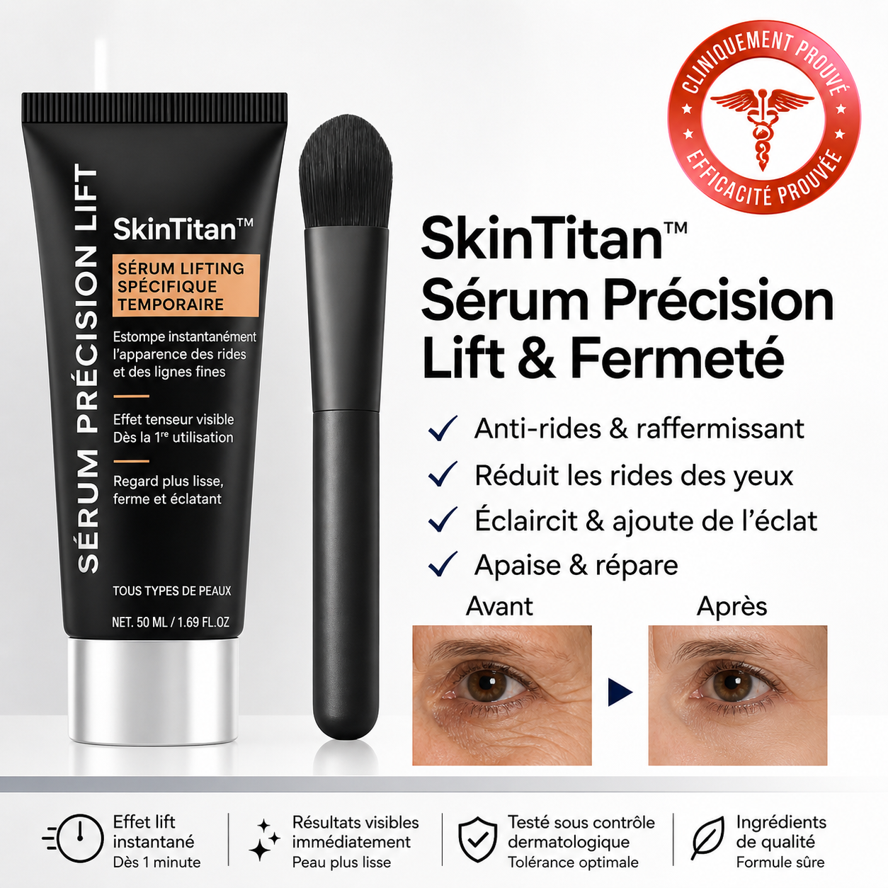 SkinTitan™ Sérum Précision Lift & Fermeté | Lisse rides et retend la peau en 7 minutes!