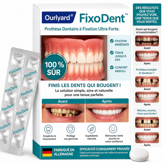 FixoDent™ Prothèse Dentaire à Fixation Ultra-Forte | Tient en place toute la journée sans colle!