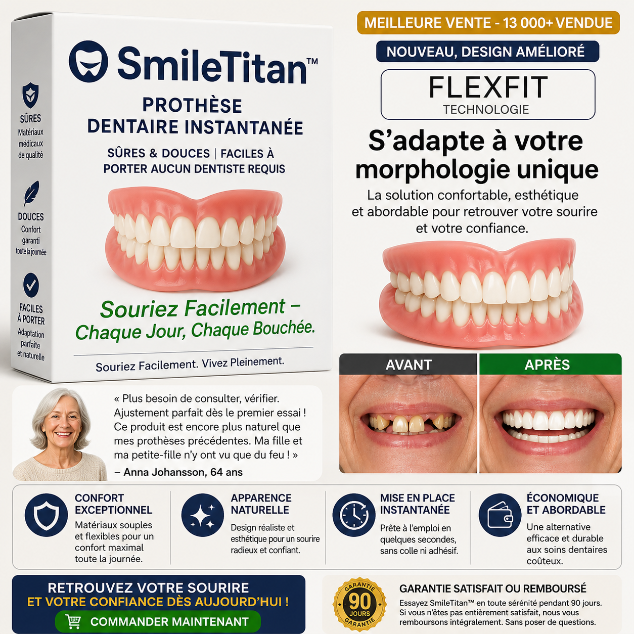 SmileTitan™ Prothèse Dentaire Instantanée | Un sourire éclatant sans dentiste en 10 secondes!