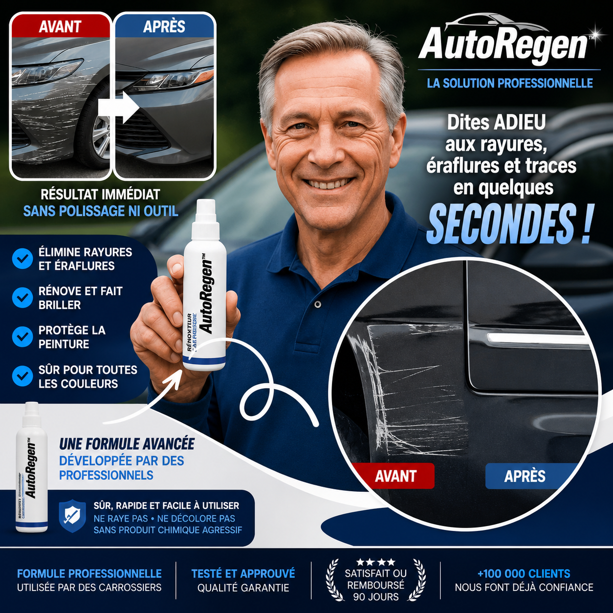 AutoRegen™ Spray Anti-Rayures Réparateur | Efface 98 % des Éraflures en 10 Secondes, Sans Repeindre!