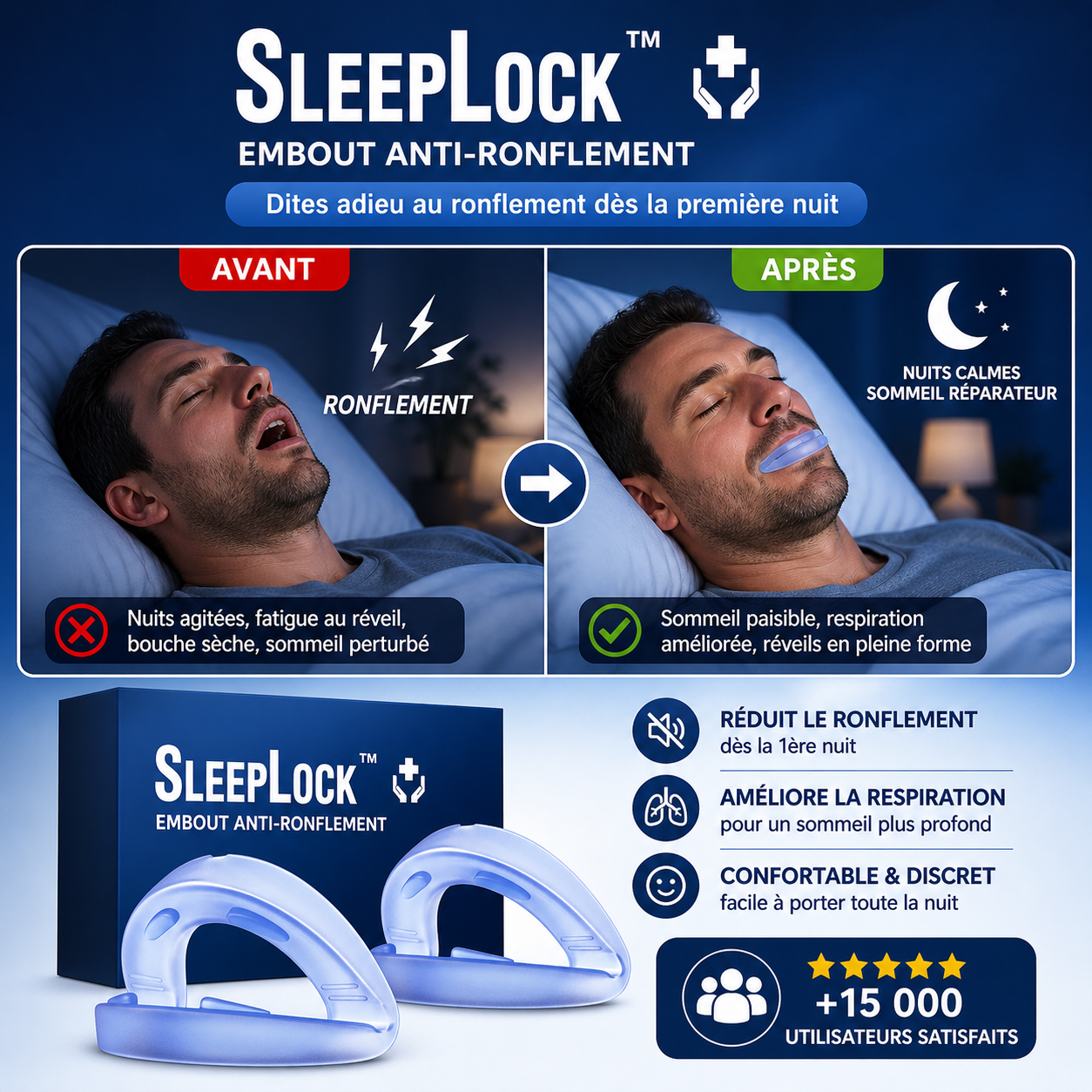 SleepLock™ Embout Anti-Ronflement | Stoppe les ronflements dès la première nuit – validé par des spécialistes du sommeil !