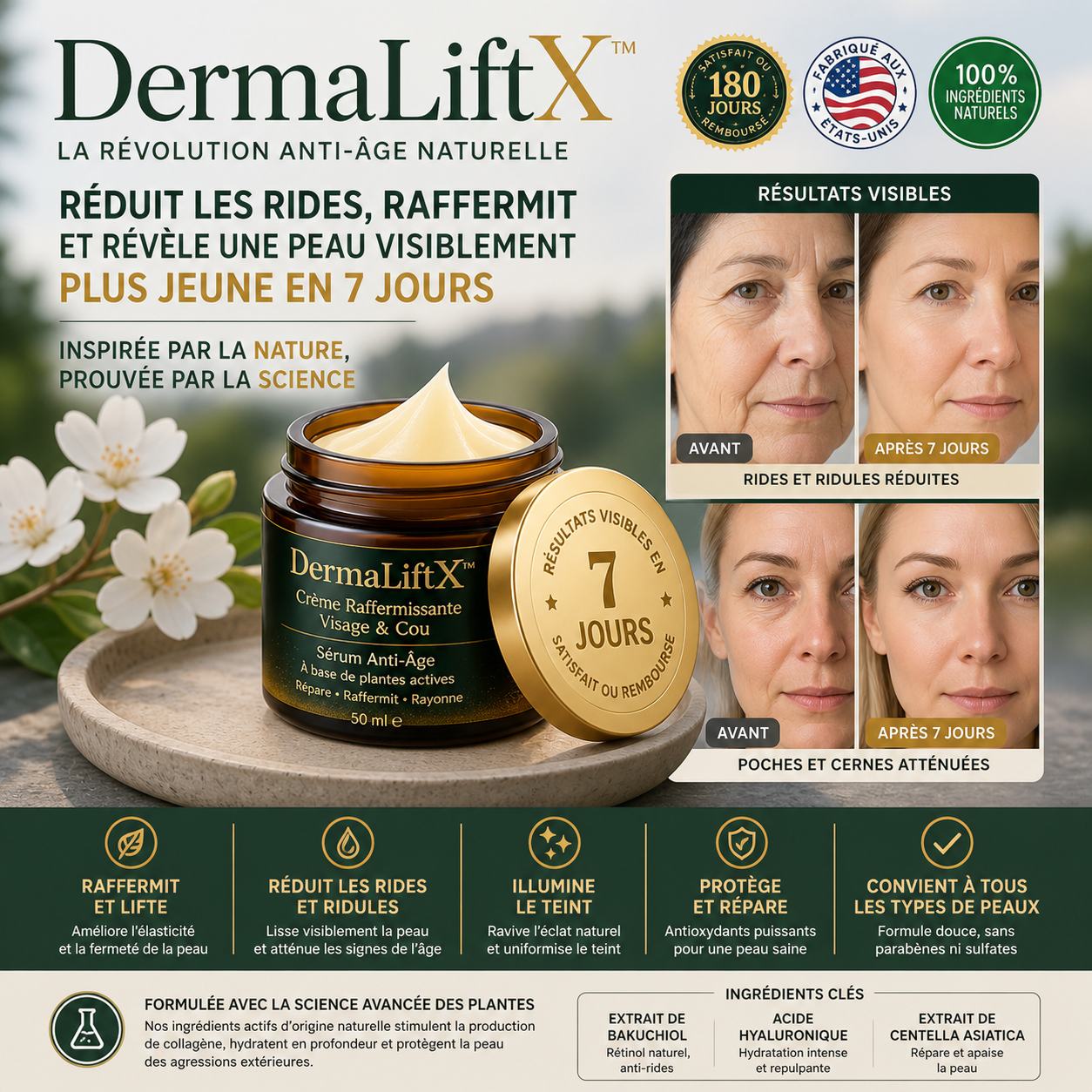 DermaLiftX™ Crème Raffermissante Visage & Corps | Lifte, hydrate et raffermit votre peau en 10 minutes chrono!