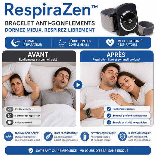 RespiraZen™ Bracelet Anti-Ronflements | Stoppe 97 % des ronflements en 24h – sans CPAP ni chirurgie!