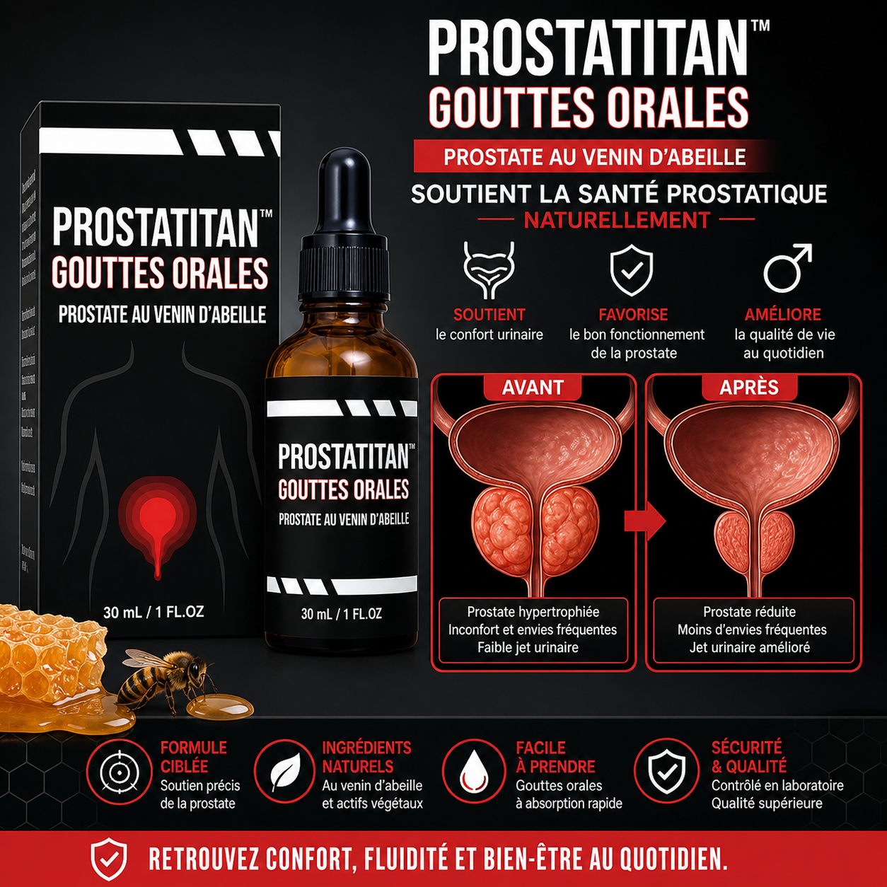 ProstaTitan™ Gouttes Orales Prostate au Venin d'Abeille | Retrouvez une érection en 3 minutes!