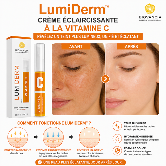 LumiDerm™ Crème Éclaircissante à la Vitamine C | Élimine les taches et illumine votre teint en 10 minutes!