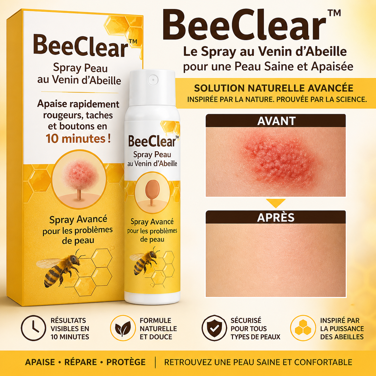 BeeClear™ Spray Peau au Venin d’Abeille | Faites disparaître vos verrues, taches et boutons en 10 minutes !