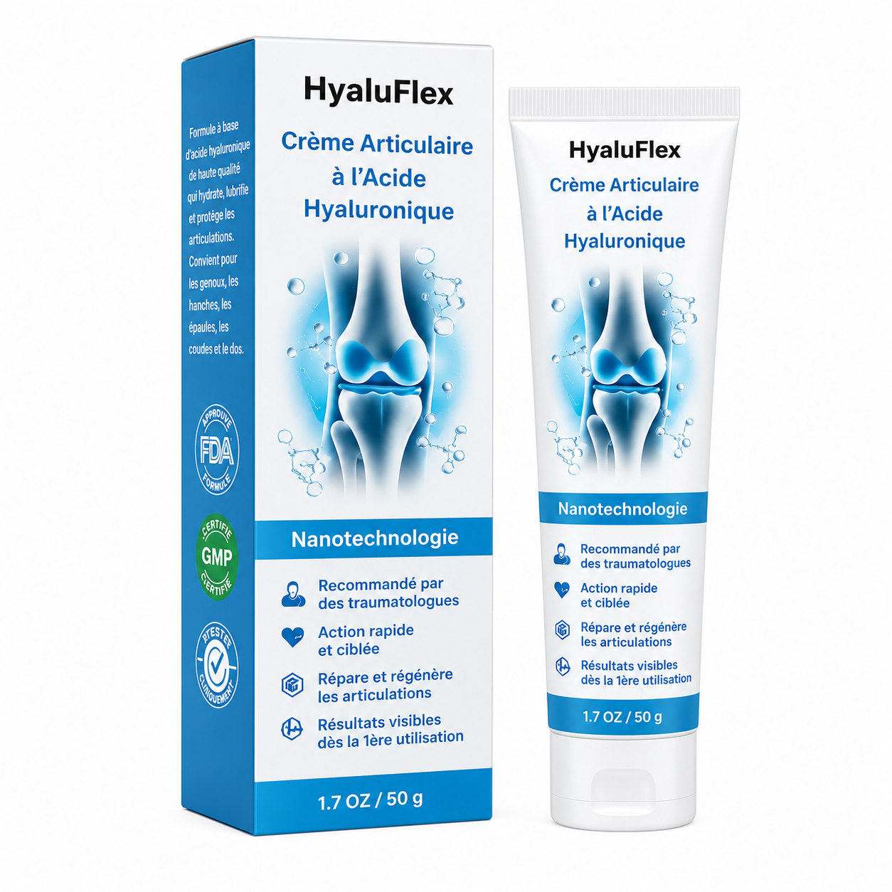 HyaluFlex™ Crème Articulaire à l'Acide Hyaluronique | Supprime vos douleurs d'arthrose en 2 minutes chrono !