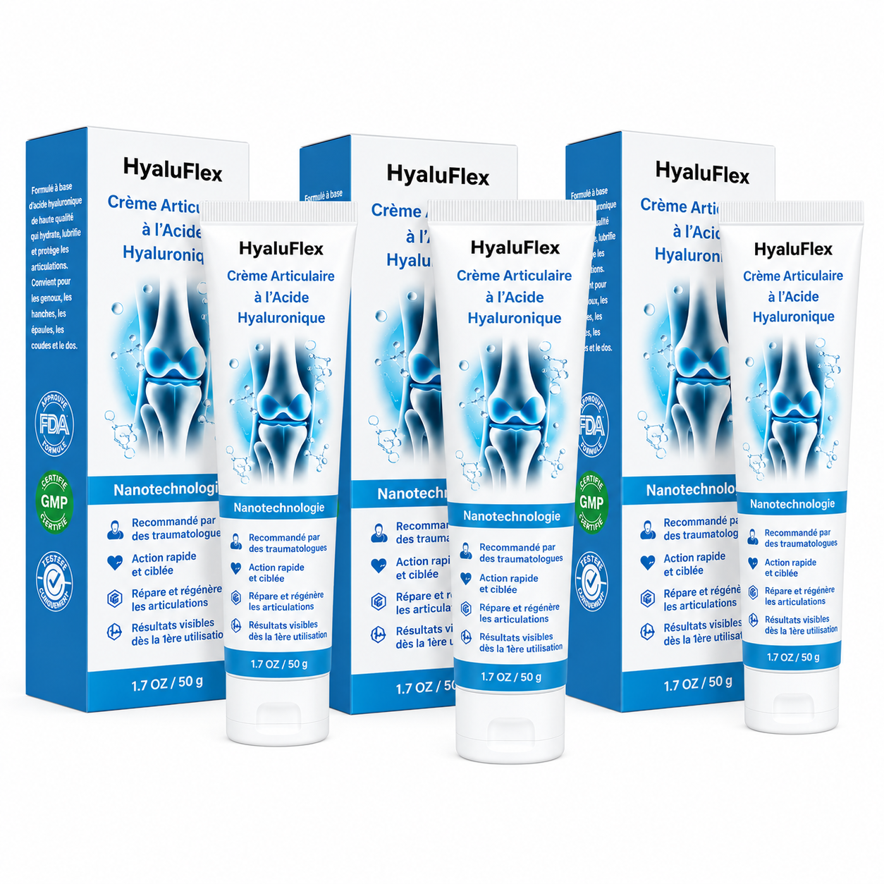 HyaluFlex™ Crème Articulaire à l'Acide Hyaluronique | Supprime vos douleurs d'arthrose en 2 minutes chrono !