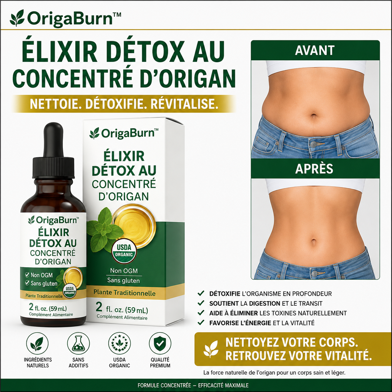 OrigaBurn™ Élixir Détox au Concentré d’Origan | Perdez 3 kg de toxines en 48h et retrouvez un ventre plat!