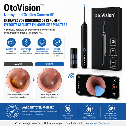 OtoVision™ Nettoyeur d'Oreilles Caméra HD | Extrayez vos bouchons de cérumen en toute sécurité en moins de 2 minutes !