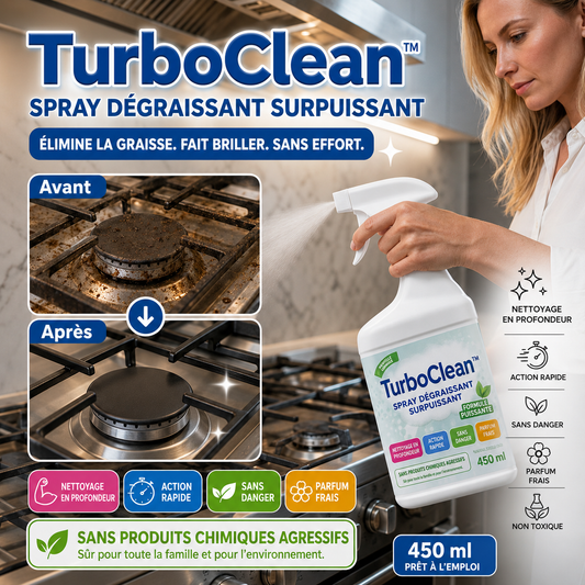 TurboClean™ Spray Dégraissant Surpuissant | Éliminez la graisse incrustée en 10 secondes, sans frotter !
