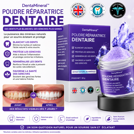 DentaMineral™ Poudre Réparatrice Dentaire | Réparez vos dents abîmées et supprimez la sensibilité dès 7 jours !