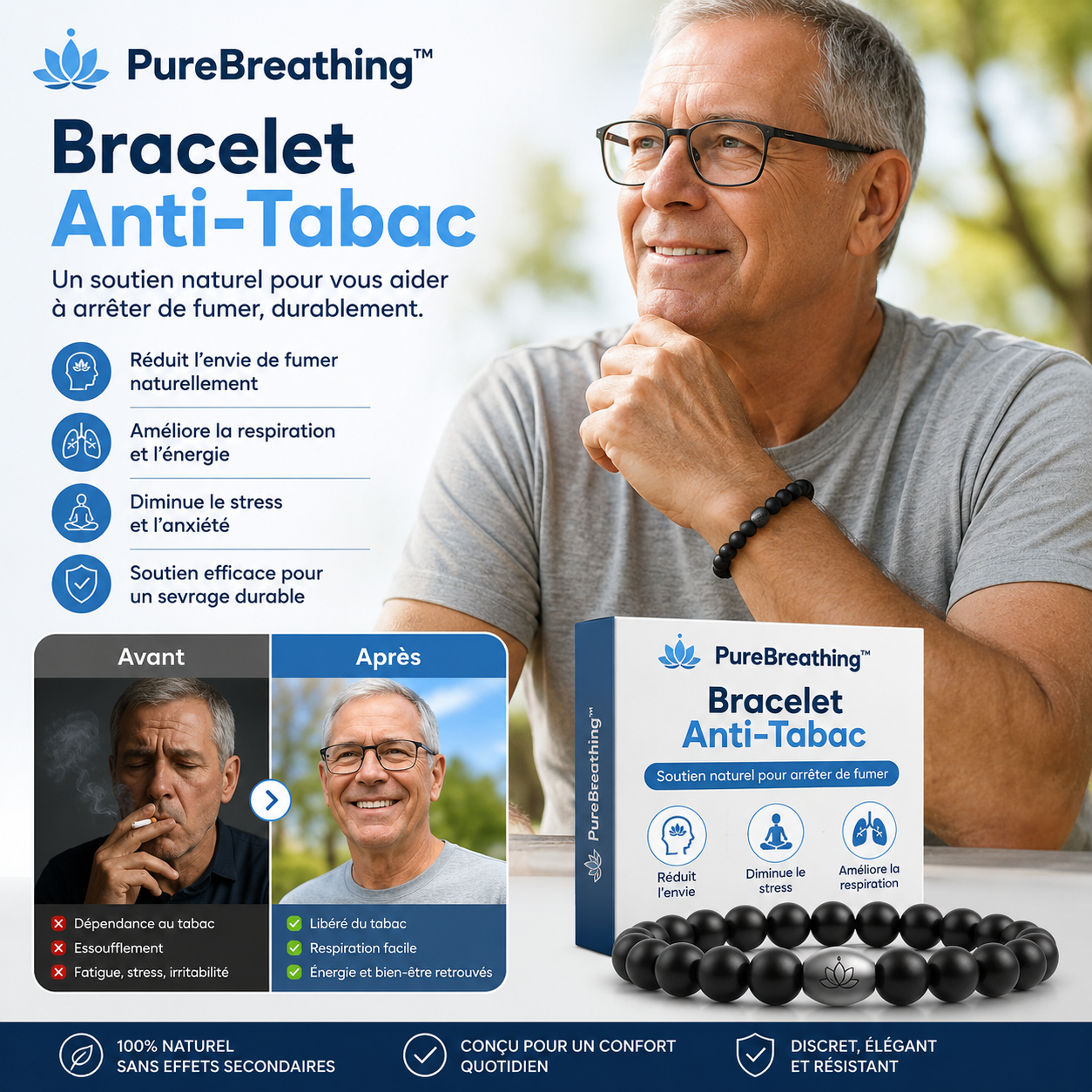 PureBreathing™ Bracelet Anti-Tabac | Éliminez vos envies de cigarette à 91 % en seulement 5 jours !