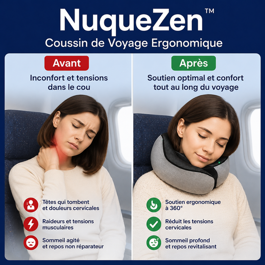 NuqueZen™ Coussin de Voyage Ergonomique | Soulage votre nuque et améliore votre confort en un instant!