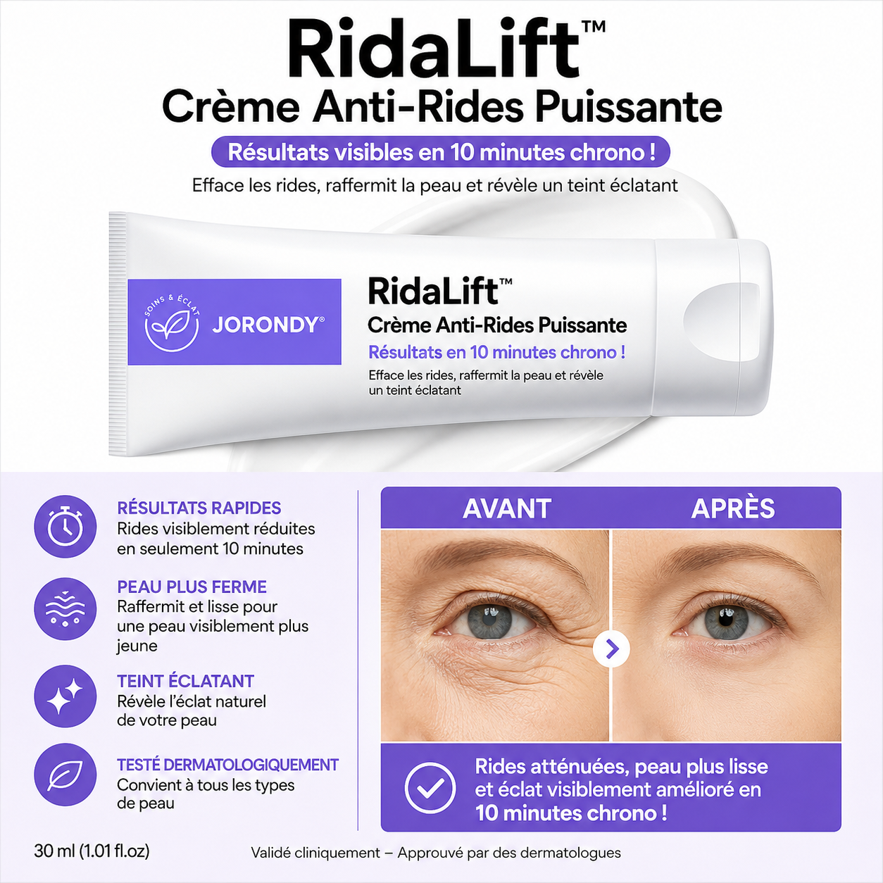 RidaLift™ Crème Anti-Rides Puissante | Efface les rides, retend la peau et révèle un teint éclatant en 10 minutes chrono!