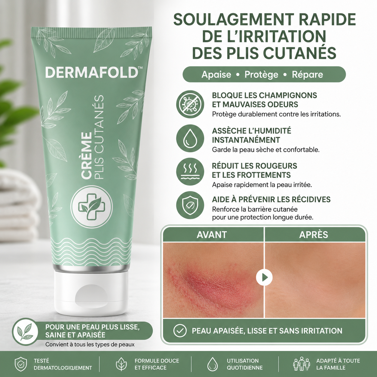 DermaFold™ Crème Plis Cutanés | Éliminez rougeurs, brûlures et mauvaises odeurs dès 24h !