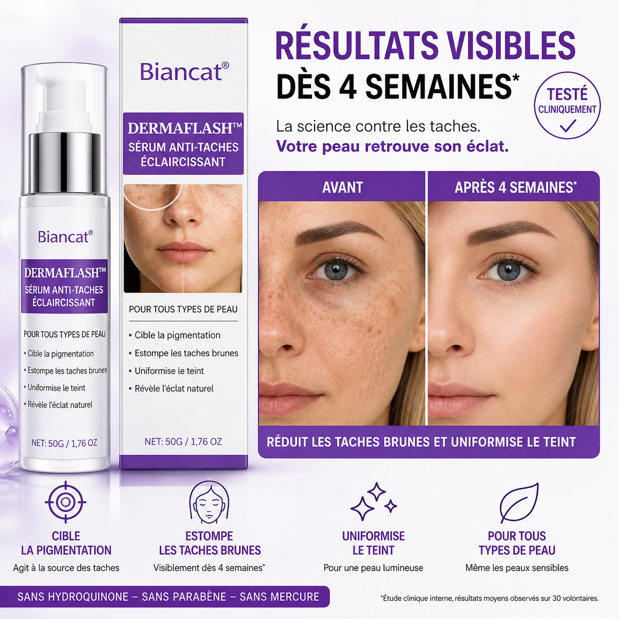 DermaFlash™ Sérum Anti-Taches Éclaircissant | Effacez vos taches brunes en 72 heures chrono!