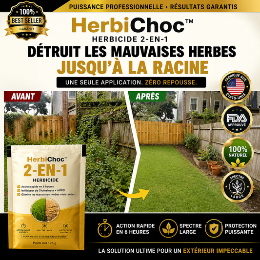 HerbiChoc™ Désherbant 2-en-1 | Détruit les mauvaises herbes les plus tenaces en 6 heures chrono !