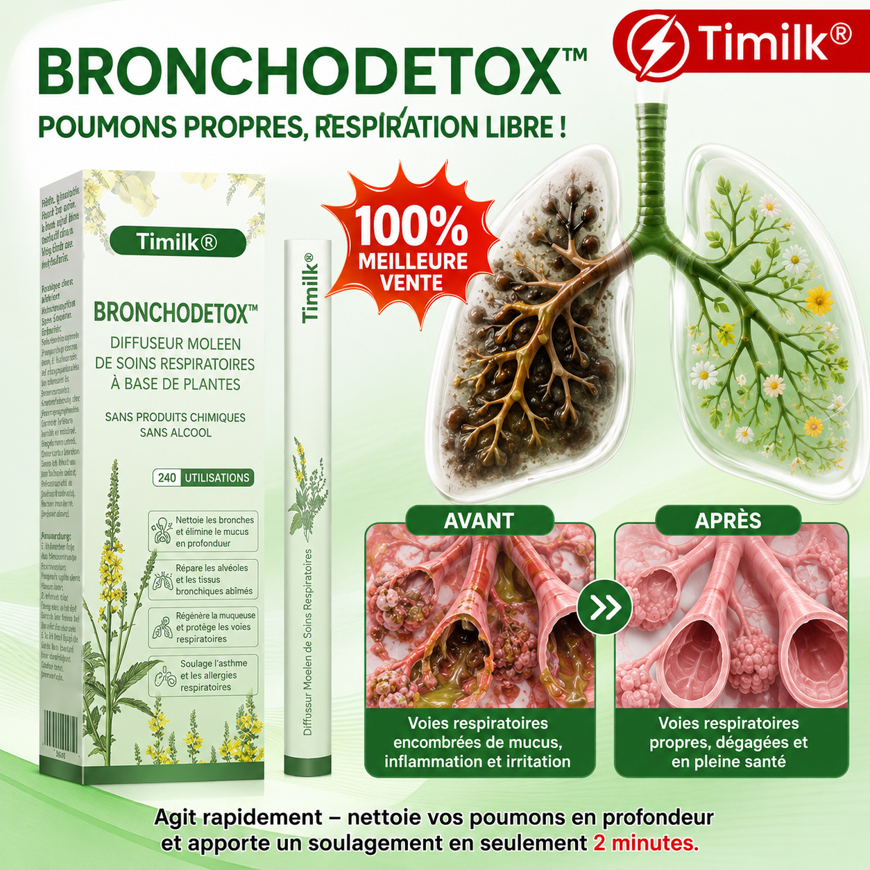 BronchoDetox™ Inhaleur Pulmonaire | Dégagez vos voies respiratoires en 2 minutes chrono, sans produits chimiques !