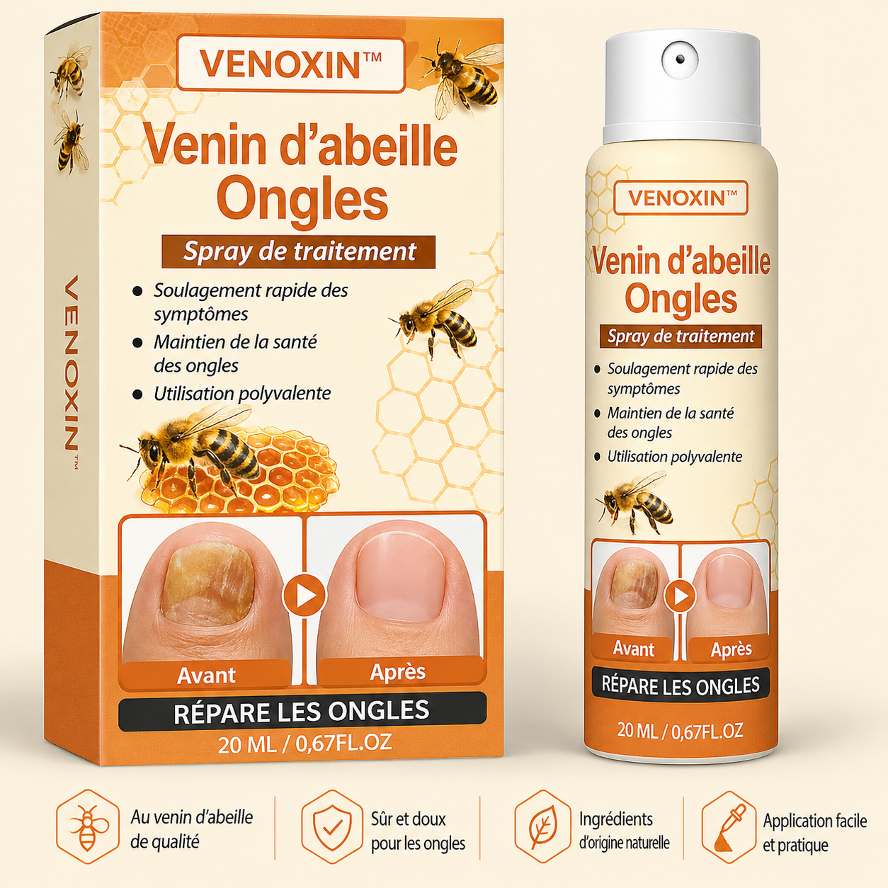 Venoxin™ Spray de traitement des ongles au venin d'abeille | Répare vos ongles en un instant!