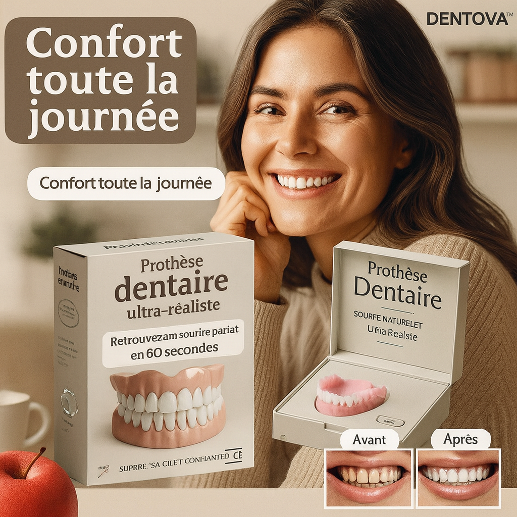 Dentova™ Prothèse dentaire Ultra-Réaliste | Retrouvez un sourire parfait en 60 secondes!