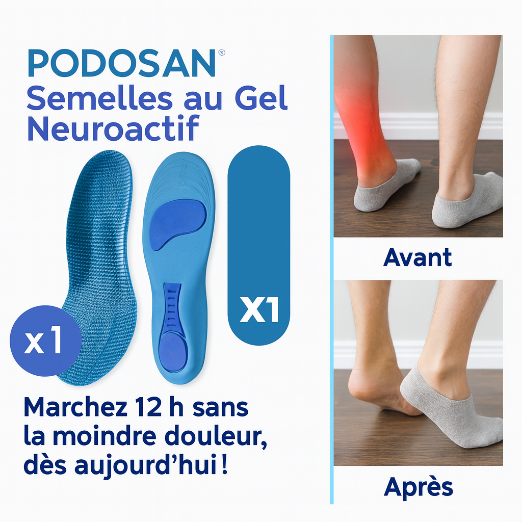 Podosan™ Semelles au Gel Neuroactif | Marchez 12h sans la moindre douleur, dès aujourd’hui!