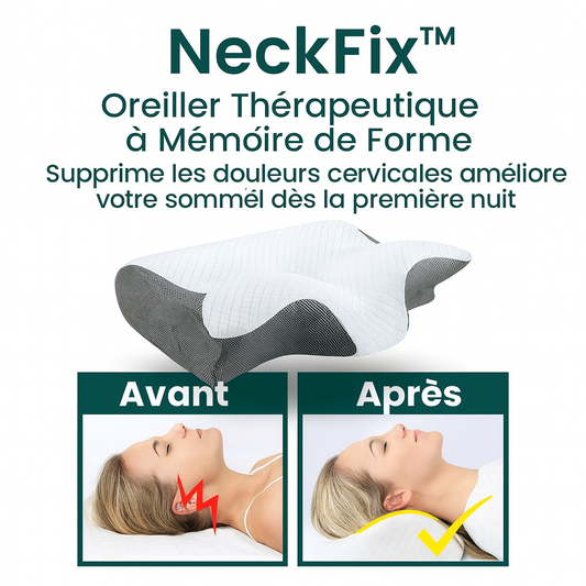 NeckFix™ Oreiller Thérapeutique à Mémoire de Forme | Supprime les douleurs cervicales et améliore votre sommeil dès la première nuit!