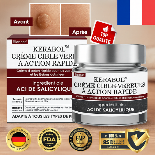Kerabol™ Crème Cible-Verrues à Action Rapide | Élimine excroissances, kératoses et verrues en 72h chrono!