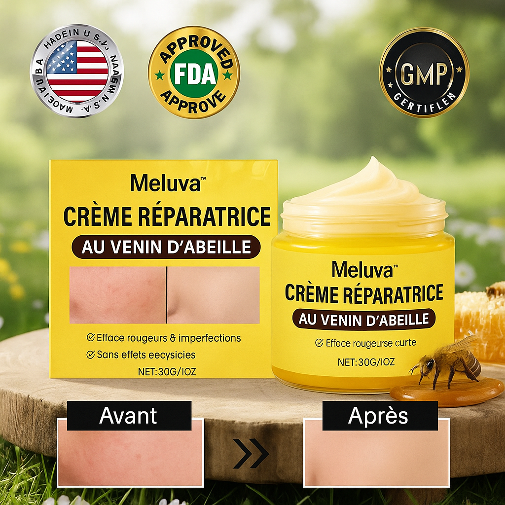 Meluva™ Crème Réparatrice au Venin d’Abeille | Efface rougeurs & imperfections en 3 jours!
