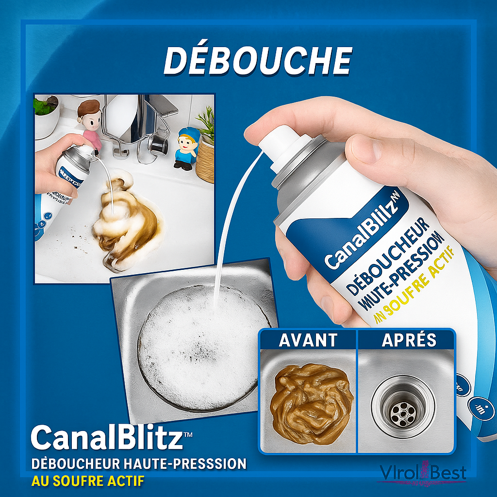 CanalBlitz™ Déboucheur Haute-Pression au Soufre Actif | Détruit graisses et cheveux en 30 secondes!