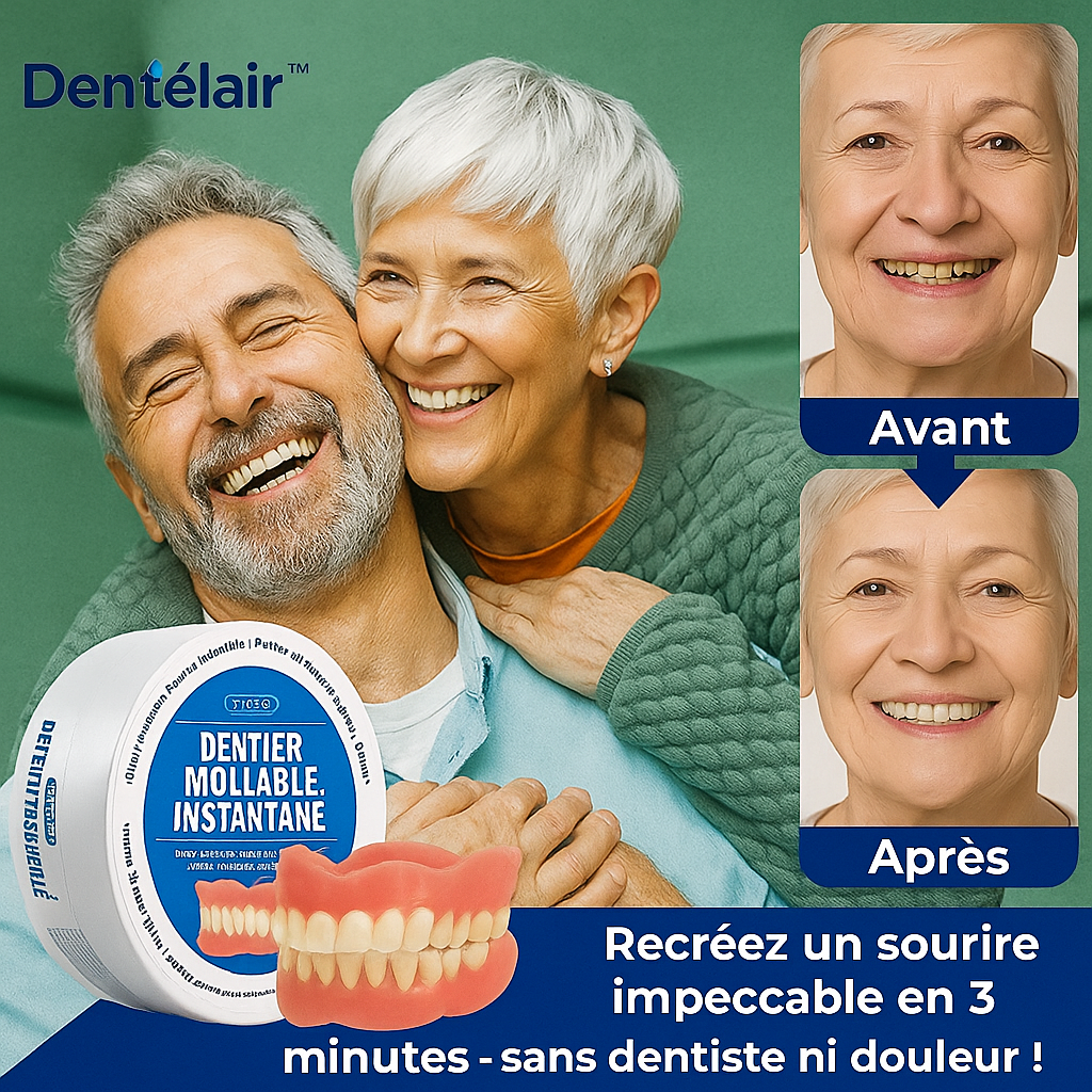 Dentéclair™ Dentier Moulable Instantané | Recréez un sourire impeccable en 3 minutes – sans dentiste ni douleur!