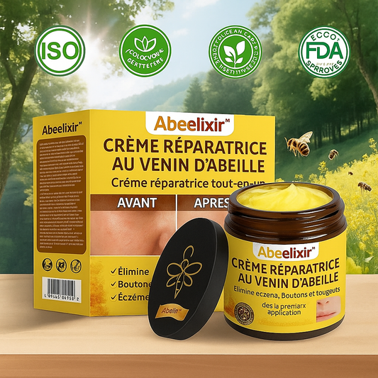 Abeelixir™ Crème Réparatrice au Venin d’Abeille | Élimine eczéma, boutons et rougeurs dès la première application!