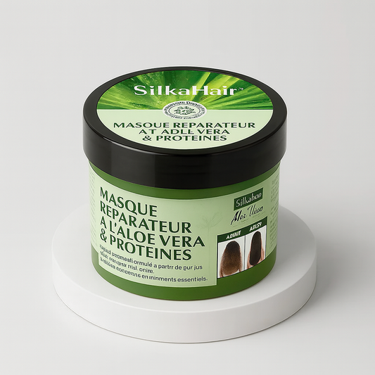 SilkaHair™ Masque Réparateur à l’Aloe Vera & Protéines | Répare les cheveux secs et ternes en 1 seule application!
