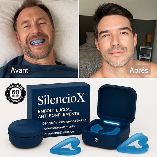 SilencioX™ Embout Buccal Anti-Ronflements | Élimine 98 % des ronflements dès la première nuit – sans appareil, sans bruit, sans honte!