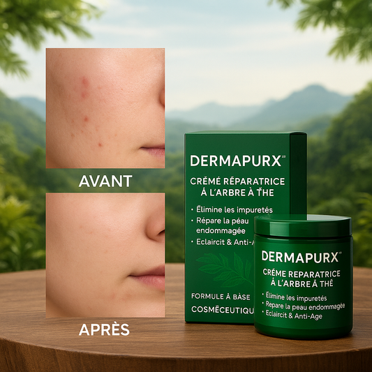 DermaPurX™ Crème Réparatrice à l’Arbre à Thé | Éradique boutons, taches et rides en 7 jours – même sur peaux abîmées!