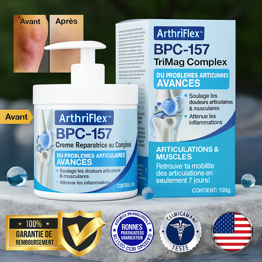 ArthriFlex™ Crème Réparatrice au Complexe BPC-157 | Stoppe la Douleur et Fait Repousser Votre Cartilage Dès la Première Application!