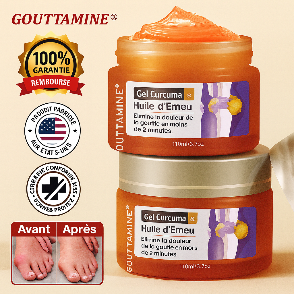 Gouttamine™ Gel Curcuma & Huile d’Émeu | Élimine la douleur de la goutte en moins de 2 minutes!